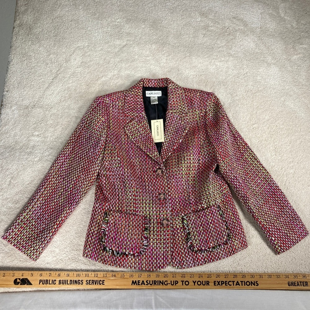 Carlucci Womens Pink Multi Tweed Blazer Jacket Size 8‎ Fuchsia 5057 NWT